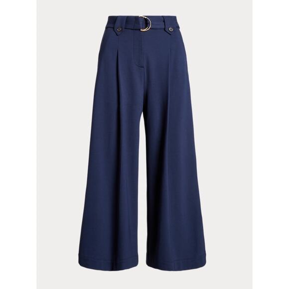 Ralph Lauren Belted Pleated Ponte Cropped Pant | Womens M, Navy Blue NEW $165 - Picture 3 of 7